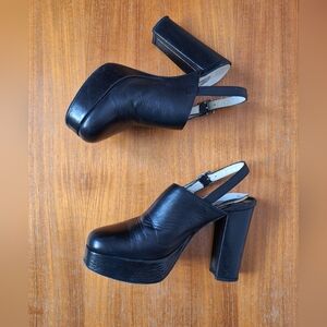 Vintage Guess Leather Heeled Clogs Slingback Platform Mules Black Retro Goth Y2K